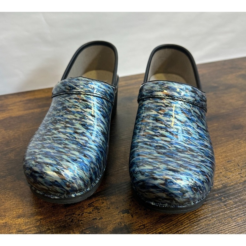 Dansko LT Pro Women 39 Blue Waves Patent Leather Clogs Slip Resistant - Picture 6 of 14
